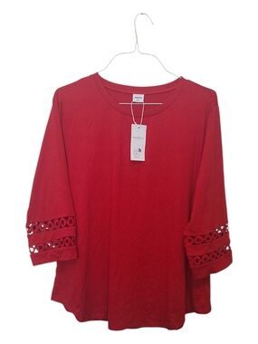 Women’s Red Crochet Sleeve Round Neck Top